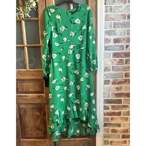 Banana Republic Dress High Low Maxi Long Sleeve Size 2 Green Navy Blue